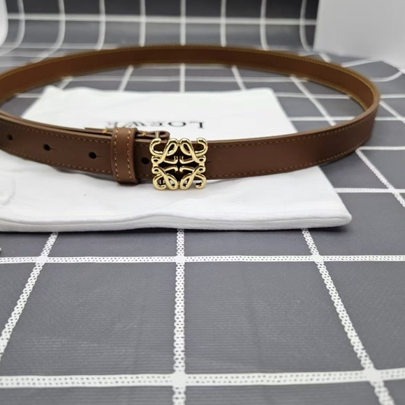 Loewe Accessories - Loewe Slim Brown Leather Belt with Logo Buckle